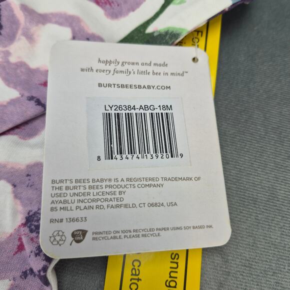 Burts Bees Baby Organic Cotton Baby One Piece Sleeper Floral Multi-Color 18M - Picture 5 of 8